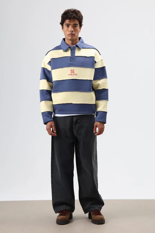 Sweat-shirt oversize à rayures imprimées bleu