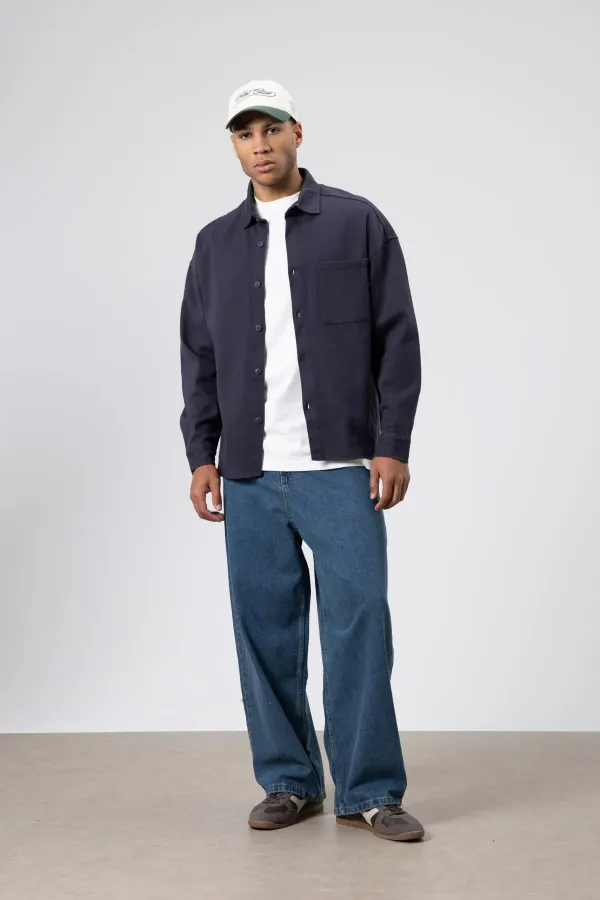 Oversize Gabardin Gömlek Ceket Füme