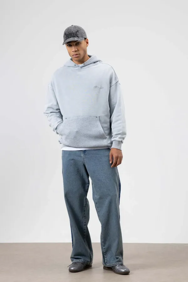 Sweat à capuche gris oversize à imprimé délavé