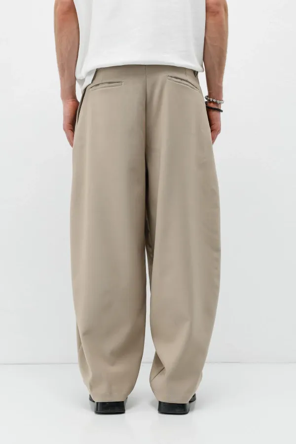 Barrel Fit Tailored Pantolon Bej