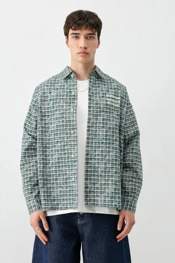 Uzun Kollu Kareli Gömlek Nefti