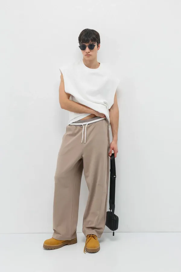 Bağcıklı Baggy Fit Eşofman Alt Vizon