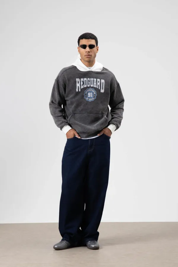 Sweat à capuche imprimé oversize noir