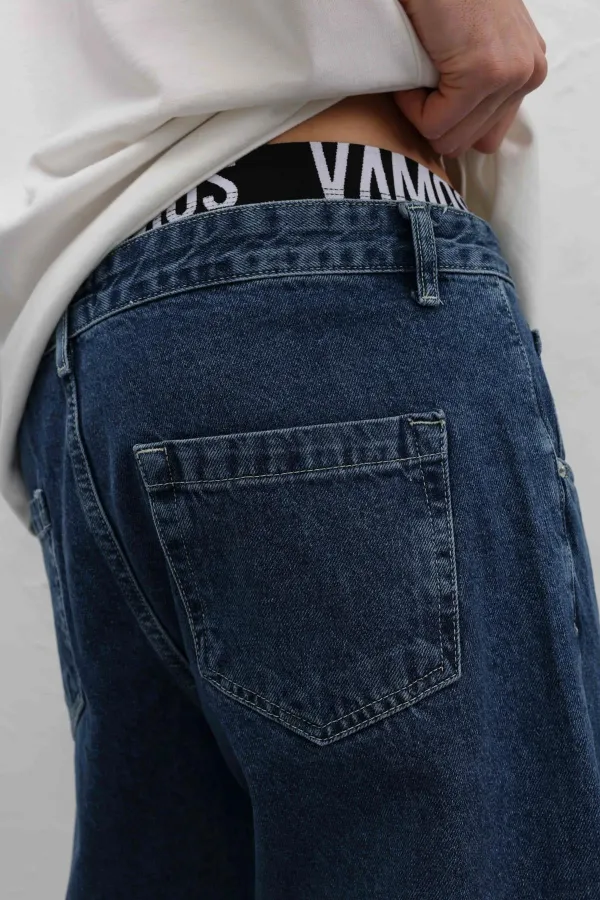 Dikiş Detaylı Relaxed Fit Jean Mavi