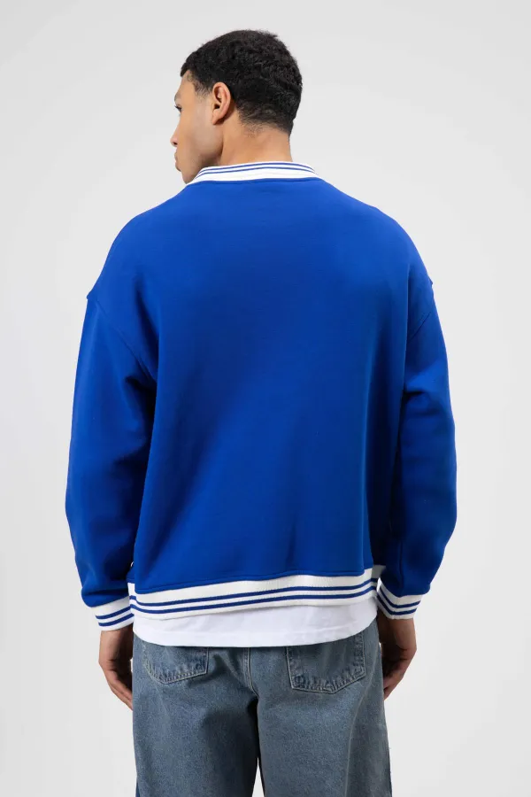 Sweat-shirt oversize à col brodé, bleu marine