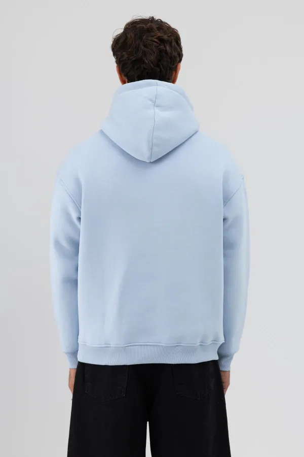 Sweat à capuche basique oversize bleu ciel