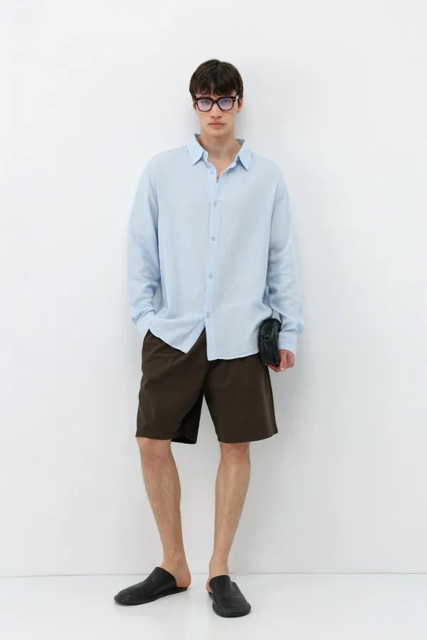 Uzun Kollu Basic Oversize Gömlek Bebe Mavi