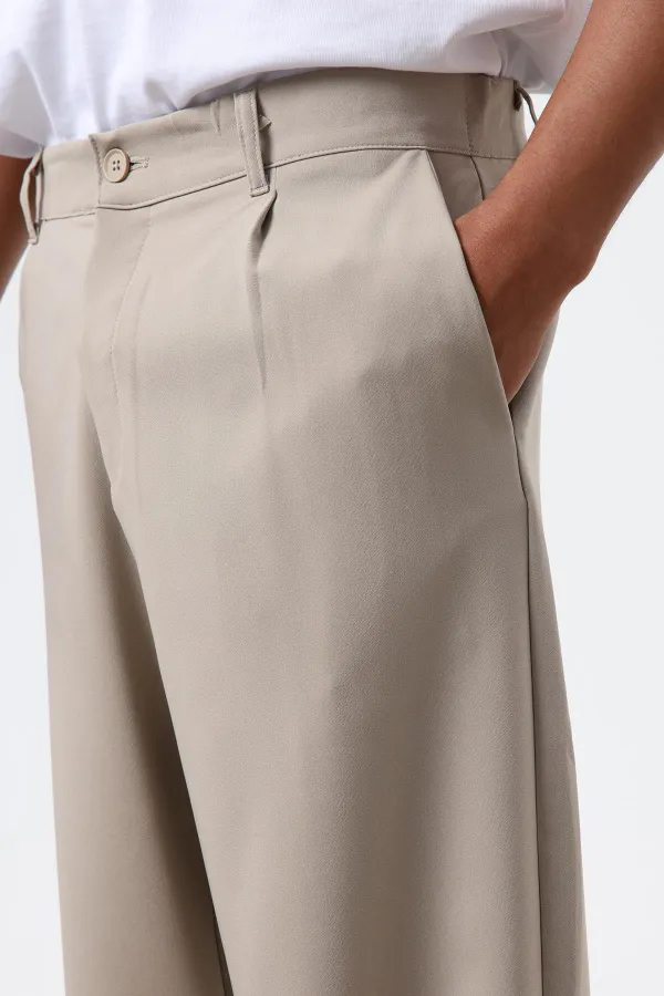 Baggy Fit Fabric Trousers Beige