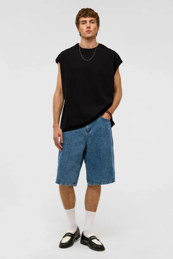 Oversize Bermuda Denim Şort Mavı Renk-2