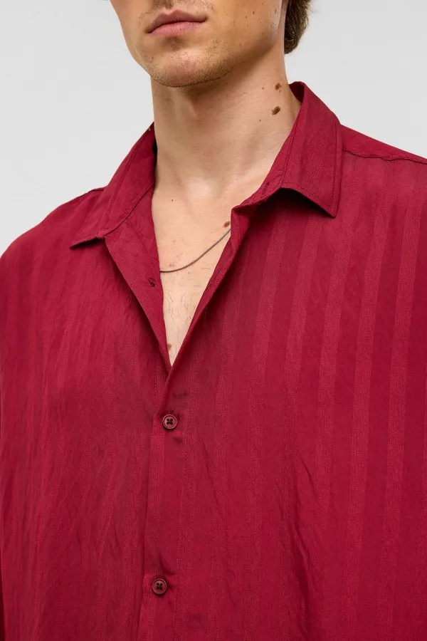 Oversize Long-Sleeve Modal Fabric Shirt, Burgundy