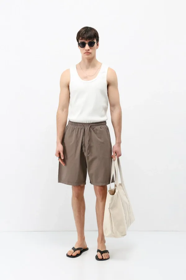 Oversize Keten Şort Vizon