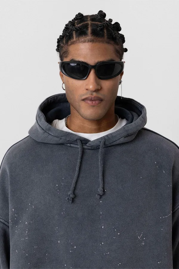 Premıum Yıkamalı Kapüşonlu Oversize Sweatshirt Siyah