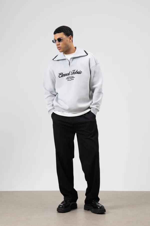 Sweat-shirt oversize à col zippé, gris clair