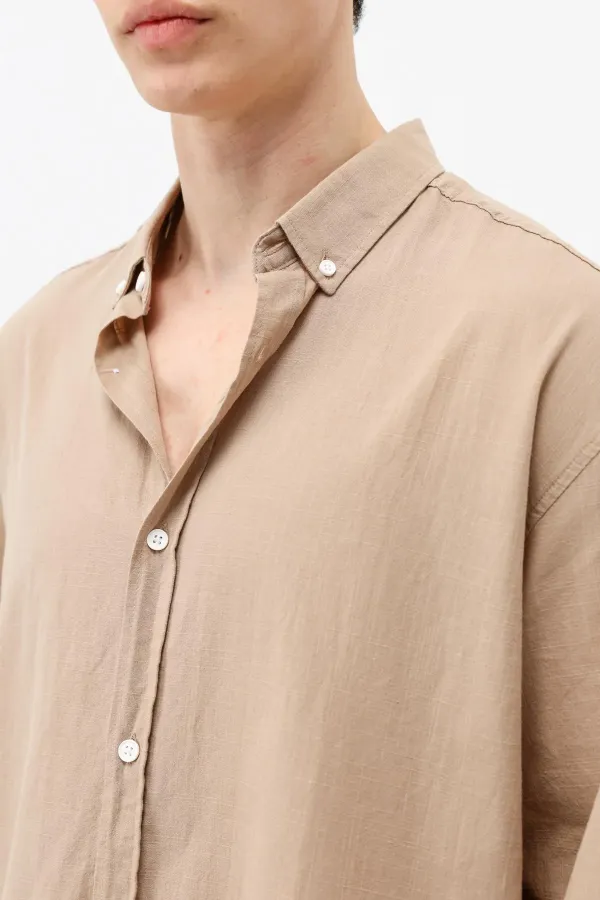 Basic Oversize Pamuk  Keten Gömlek Vizon