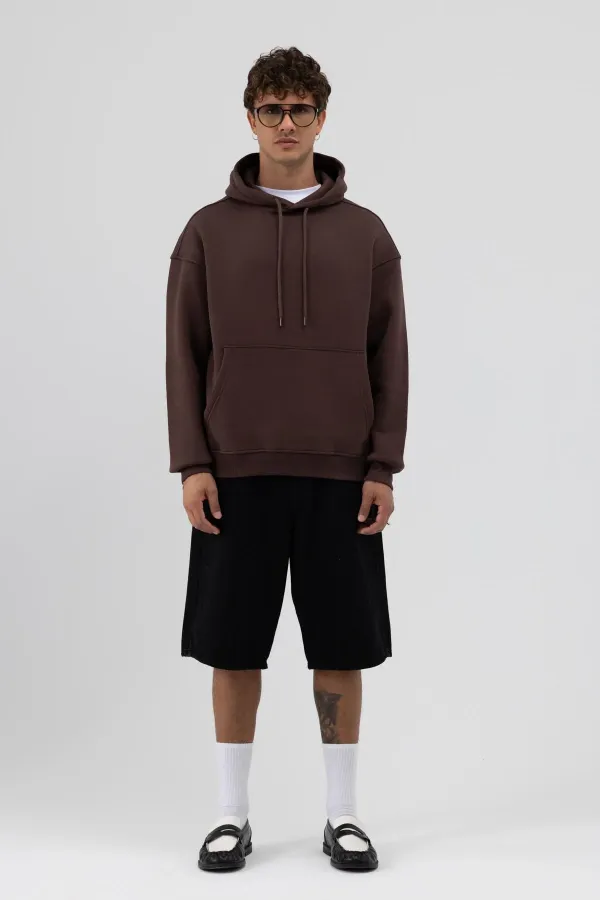 Basic Oversize Hooded Sweatshirt, Brown