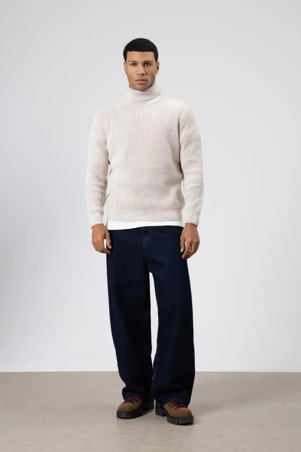 Oversize Triko Boğazlı Kazak Taş