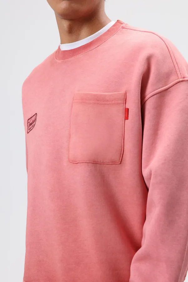 Oversize Crew Neck Sweatshirt with Pockets, Burgundy