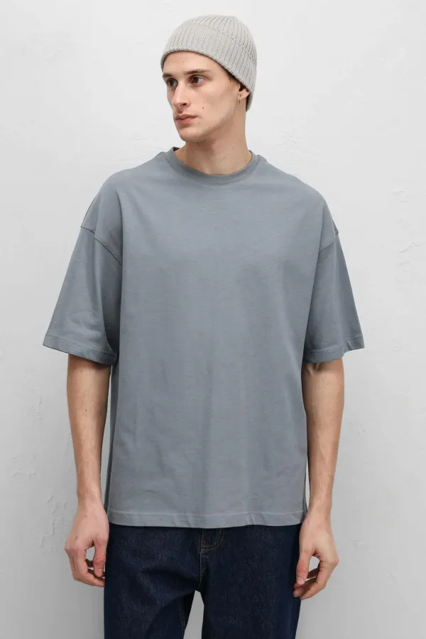 T-shirt basique oversize à col rond gris clair