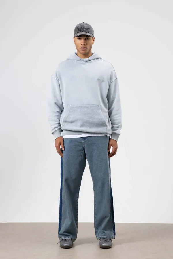 Sweat à capuche gris oversize à imprimé délavé