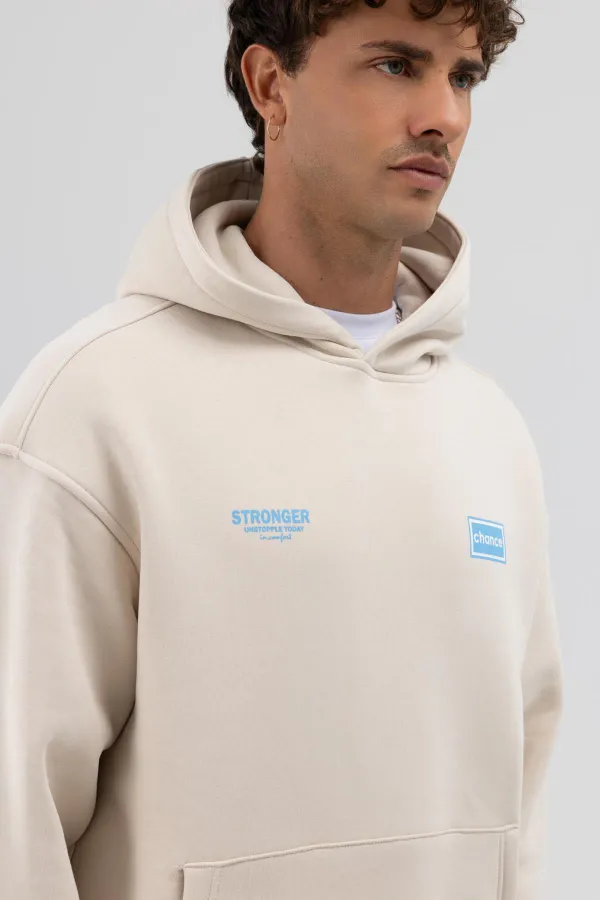 Sweat-shirt oversize imprimé au dos, couleur pierre