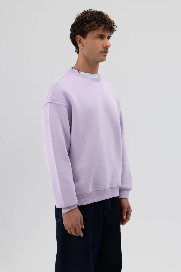Sweat-shirt oversize à col rond imprimé lilas