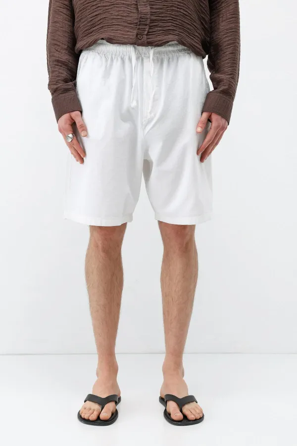 Oversize Keten Şort Ekru