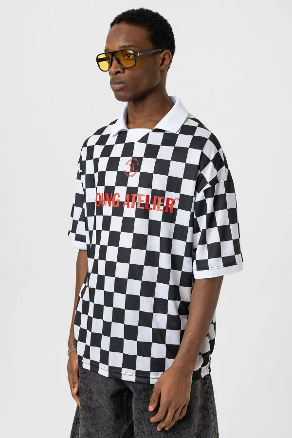 Oversize Polo Yaka Forma Tişört SİYAH/BEYAZ