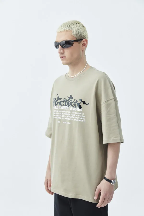 Atelier Kabartma Baskılı Oversize Tişört Vizon