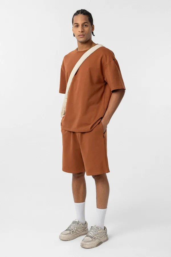 Basic Oversize Şort Takım Camel