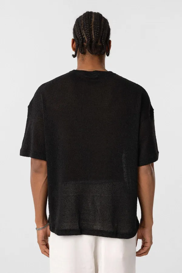 Basic Oversize Button-Down T-Shirt Black