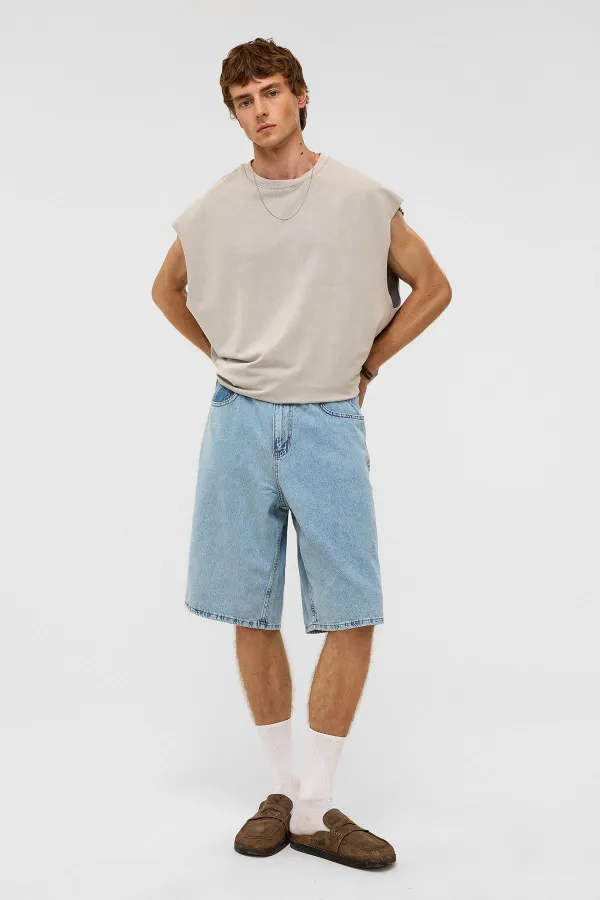 Oversize Bermuda Denim Shorts, Blue Color - 1