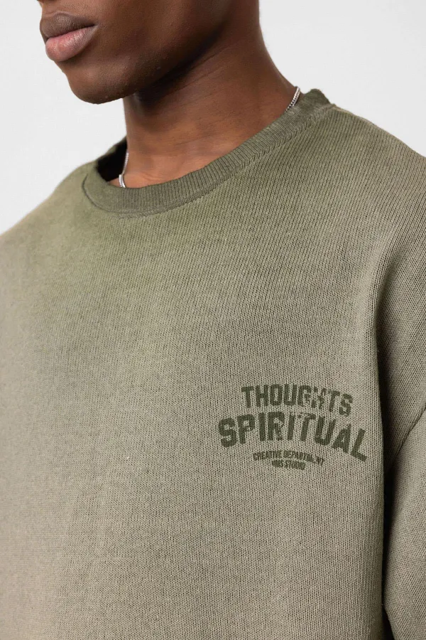 T-shirt oversize en maille délavée kaki