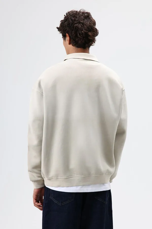 Sweat-shirt oversize à col zippé, beige