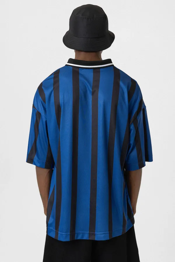 Oversize Baskılı Forma Tişört İndigo