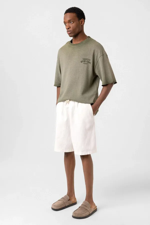 T-shirt oversize en maille délavée kaki