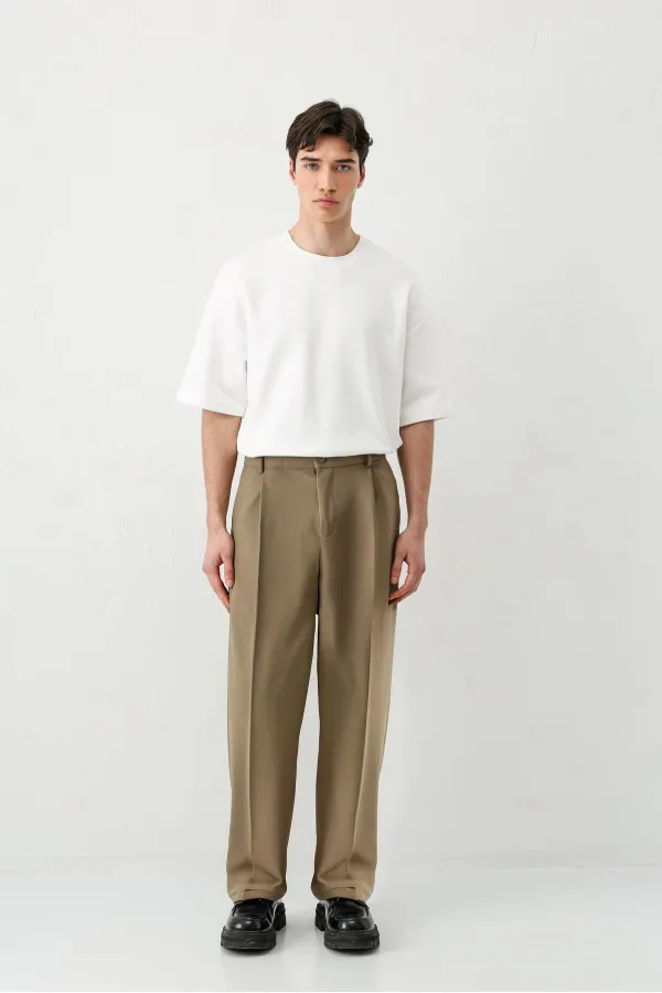 Baggy Fit Pilili Pantolon Haki