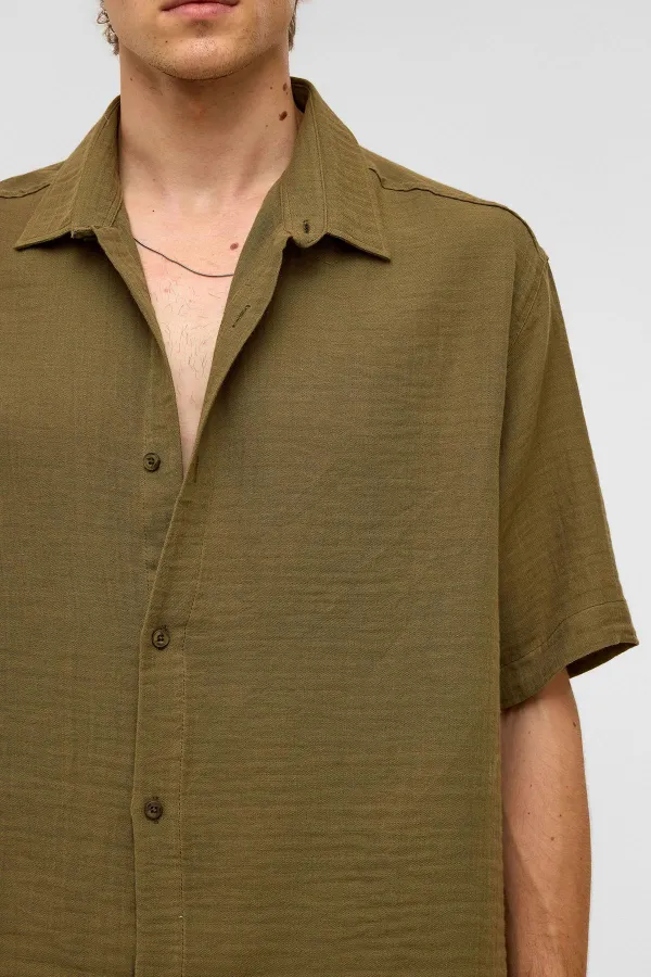 Chemise oversize à manches courtes en mousseline, kaki