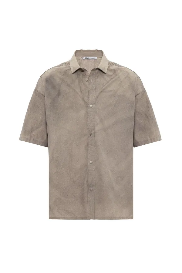 Oversize Yıkamalı Poplin Gömlek Taş