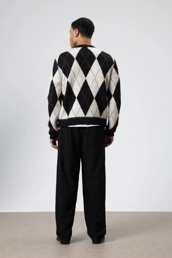 Baklava Desenli Oversize Kazak Siyah