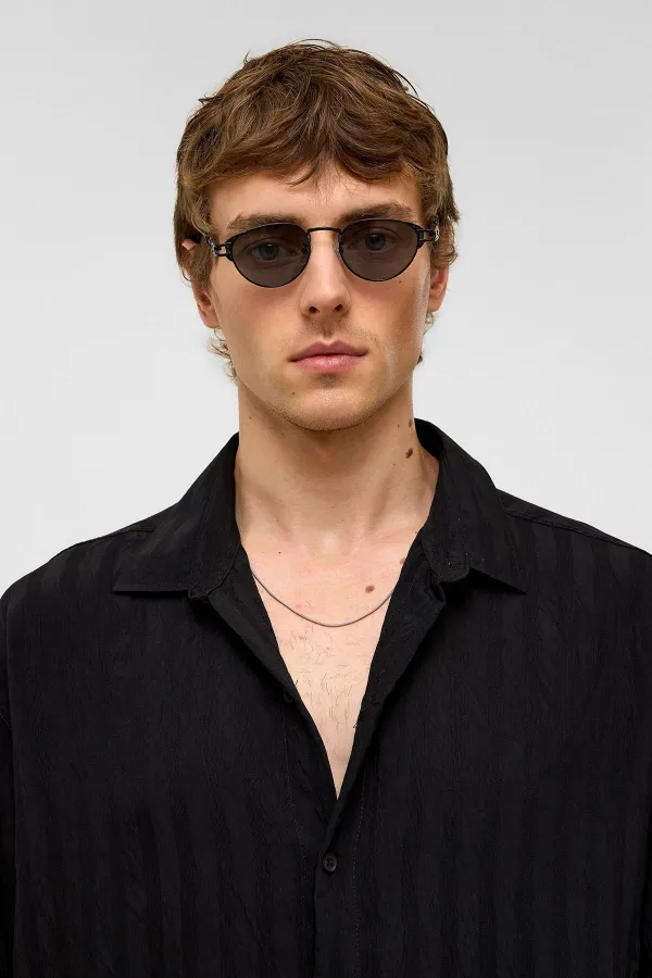 Chemise oversize à manches longues en modal, noire