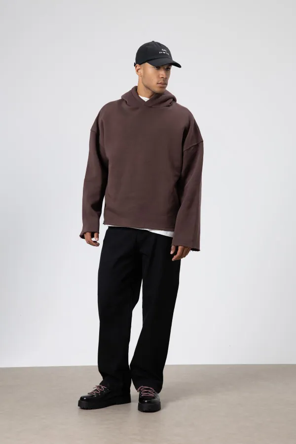 Basic Oversize Seamless Hooded Sweatshirt, Brown