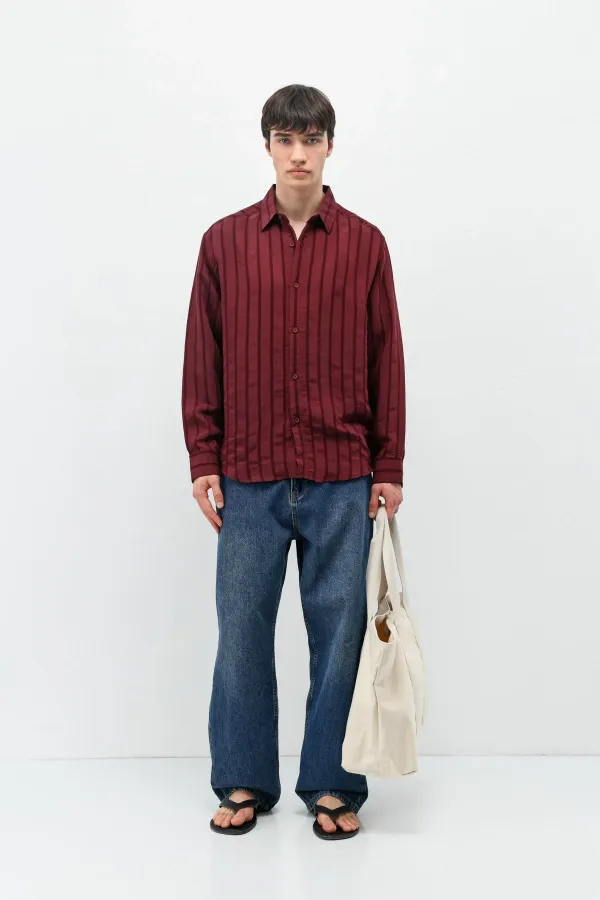Chemise rayée oversize bordeaux