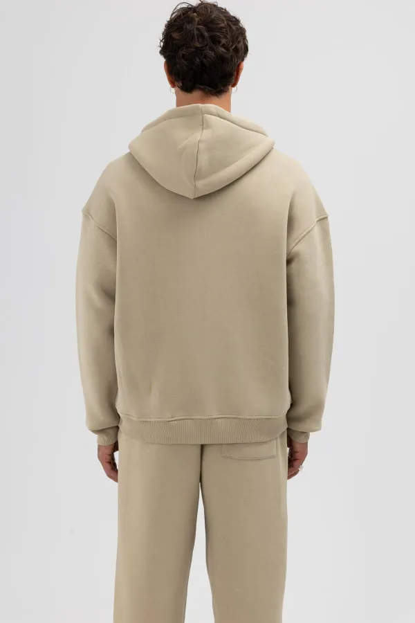 Sweat-shirt à capuche basique oversize zippé kaki