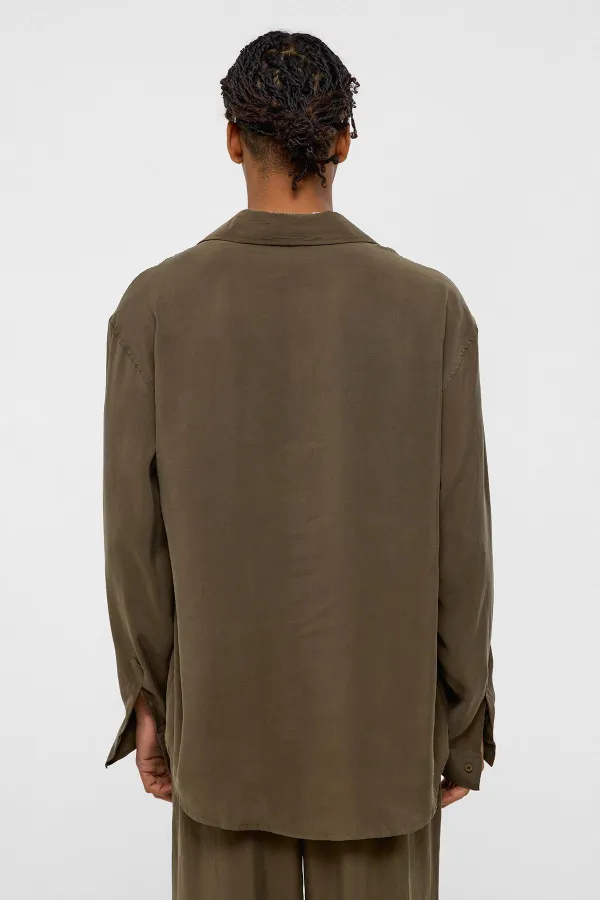Basıc Oversize Uzun Kollu Modal Karışımlı Gömlek Haki
