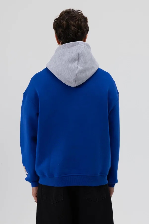 Çift Renk Baskılı Oversize Sweatshirt Saks