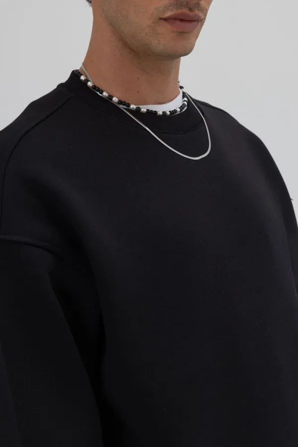 Basic Crew Neck Oversize Sweatshirt Black