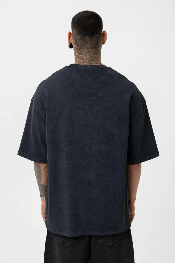 Washed Oversize T-Shirt with Chain Detail, Black