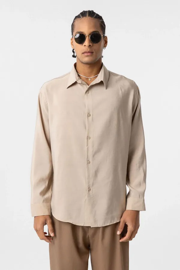 Oversize Modal Kumaş Gömlek Bej