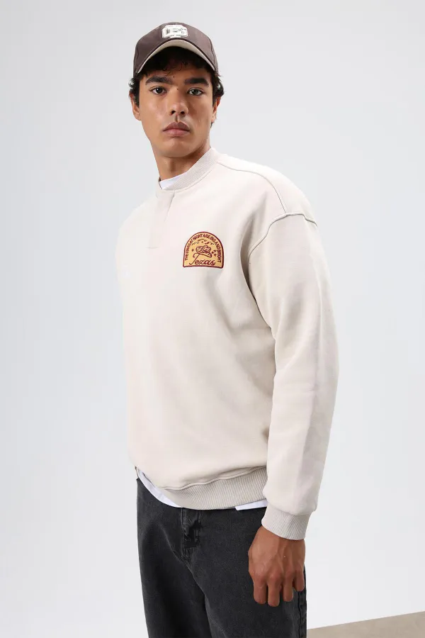Oversize Crew Neck Printed Sweatshirt Stone