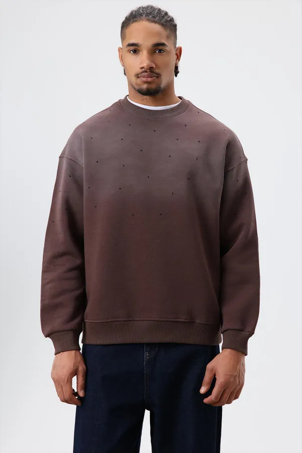 Washed Stone Detail Oversize Sweatshirt Coffee
